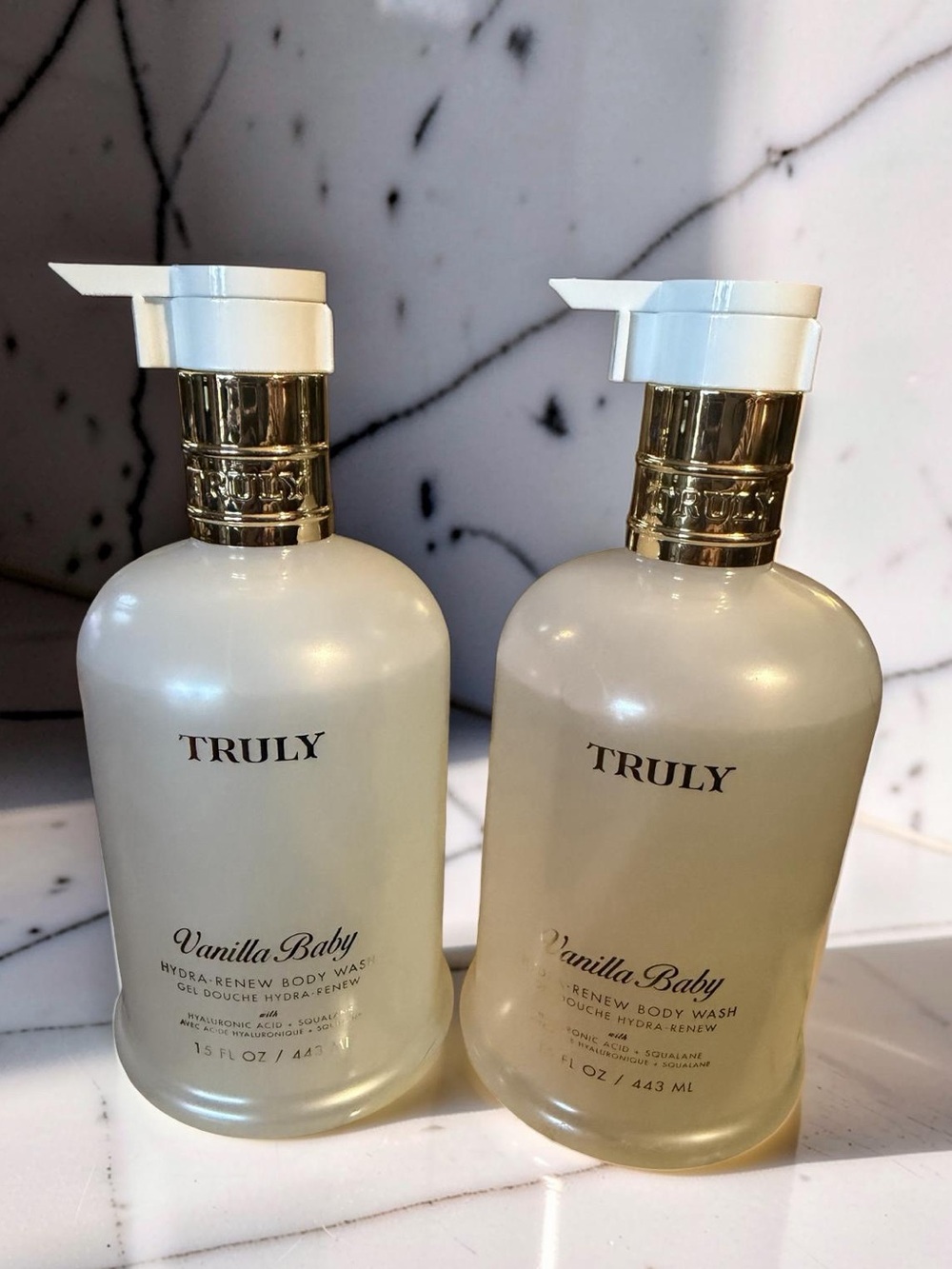 TRULY NWT Qty 2 Vanilla Baby Body Wash 15 Fl Oz Each - Cream & Gold Pump
